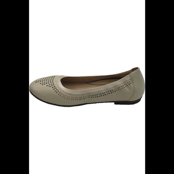 Vionic Perforated Leather Ballet Flats Whisper Cream - Wide - Picture 2 of 5